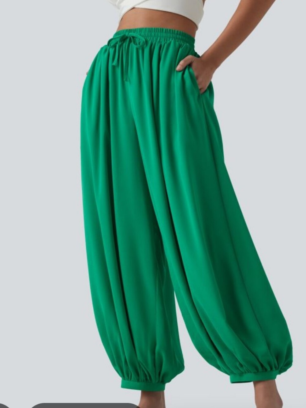 HALARA N.W.O.T. M. Emerald Green High-Waist Drawstring Wide-Leg Balloon Joggers.